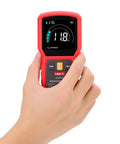 Dead On Accuracy Pinless Moisture Meter displaying moisture levels, handheld for measuring wood and drywall moisture.