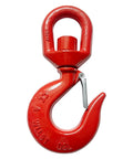 Built Like A Tank Heavy Duty Swivel Lifting Hook Featuring A Secure Safety Latch And Five Ton Working Load Limit Forged From Premium Alloy Steel Chain Rigging Hardware For Industrial Hauling Jobs - red hook with safety latch