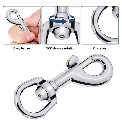 Heavy Duty Metal Swivel Flag Snaps With Kickass Swivel Eyelets For Max 5/16 Inch Rope, showing 360° rotation and zinc alloy construction.