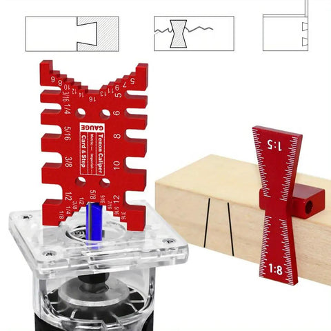 Hella Precise Woodworking Dovetail Jig Crafted From Durable Aluminum Alloy Marking Template with Red Tenon Caliper for Joint Cuts.