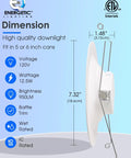 Side view of 12 Pack 6 Inch Retrofit LED Recessed Lighting Dimmable 12.5W to 100W Daylight 5000K 950 Lumen High Brightness Can Lights With Baffle Trim Damp Rated ETL And FCC Easy Install showing dimensions.