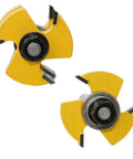8mm Shank Router Bit Set For Tongue Groove Joinery 3 Flute Tenon Cutters showing yellow cutter heads with sharp edges and spindle.