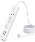 Ultra Thin Surge Protector Power Strip With USB A And USB C Flat Plug 6ft Cord Four AC Outlets 1440J Surge Protection