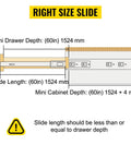 Diagram showing dimensions for Heavy Duty 60 Inch Locking Drawer Slides Built Tough As Nails for proper installation.