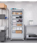 Legit 21 Cubic Feet Glass Door Freezer With Digital Temp Control And Adjustable Shelves Heavy Duty Steel Exterior storing frozen goods.