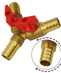 Boss Level Solid Brass 3-Way Ball Valve With 12mm Fitment For Water Air Flow Throttle Plumbing Pneumatic System with red handles.