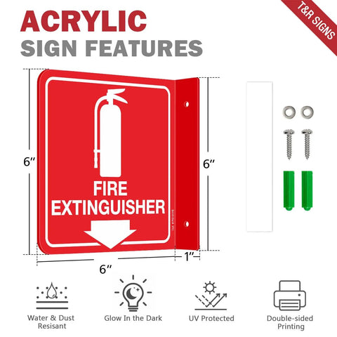 Fire Extinguisher Sign With Down Arrow Glow In The Dark Acrylic 6 By 6 Inches 4 Pack With 2 Pre Drilled Holes And Screws
