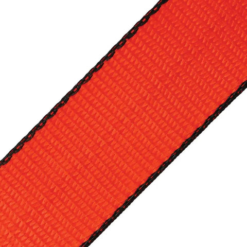 Close-up of optic orange webbing from ProSeries Beefy Heavy Duty Ratchet Straps With Flat Hooks 2 Inch Wide By 27 Foot 2 Pack 3300 Lbs