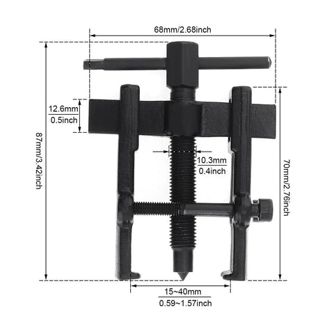 OriGlam adjustable two-jaw gear puller bearing remover tool, 2-inch carbon steel, motorcycle repair kit, front view