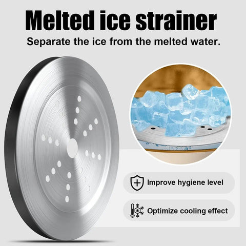 Melted ice strainer detail on 3L Double Wall Insulated Stainless Steel Ice Bucket With Scoop For Cocktails And Bar Parties