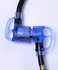 Heavy Duty 50 Foot RV Extension Cord TT30P To TT30R 30Amp With LED Indicator connectors, close-up view of blue plugs