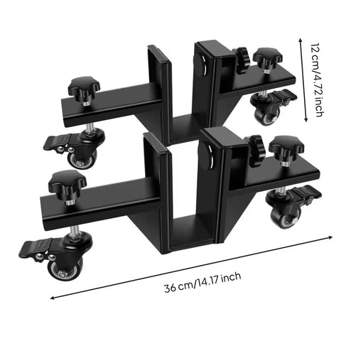 Game Changer Door Panel Mover With Rock Solid Adjustable Clamps and Smooth Glide Swivel Casters showing clamp detail and swivel wheels.