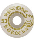 Burners 53Mm 99A White Gold Skateboard Wheels For Street Park Bighead Shape with logo and text detail