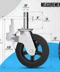 Heavy Duty Scaffolding Wheels With Swivel Stem Mount And Dual Lock Brakes dimensions and steel stem mount details with measurements.