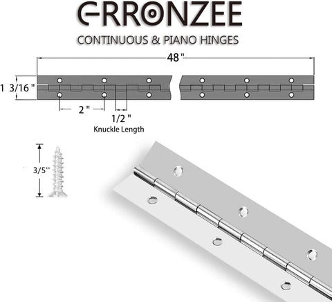 48 Inch 304 Stainless Steel Piano Hinge With Holes Heavy Duty Continuous Hinge For Cabinets Boats Marine Doors with screws