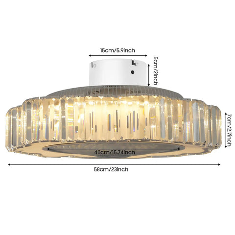 Ceiling Fan with Light 23 Inch Wireless Controller Low Noise for Bedroom, above view showing size and LED light features.