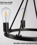 Close-up of 4 Light Wagon Wheel Chandelier Plug In Black Metal Pendant Light With 16.5 Ft Cord And On Off Switch Modern Industrial Style Fixture