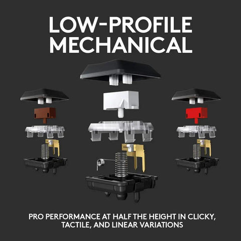 Exploded view of low-profile mechanical key switches in clicky, tactile, and linear variations for Badass Wireless Mechanical Gaming Keyboard Slinging Games With Crisp Clicky Keys And Dope RGB Lighting Ultra Thin PC Rig Plug And Go Pro Grade Wireless Performance Certified Renewed Black Beauty.