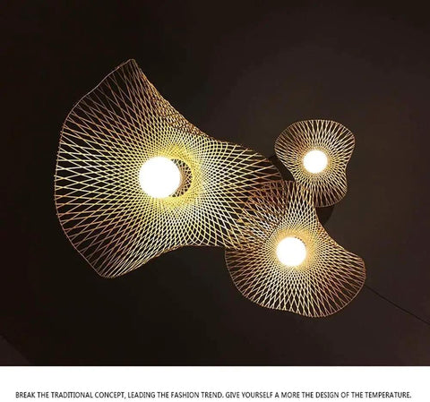 Top Shelf Handcrafted Rattan Pendant Lamp Featuring Laid Back Industrial Farmhouse Style Easy Ceiling Hang for Corridor Terrace or Living Area Crafts Serious Cozy Ambiance with three distinct shapes and warm glow.