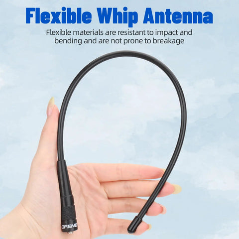 Person holding flexible whip SMA-Female Walkie Talkie Antenna High Gain 2.5dBi VHF UHF Long Range 18.9 Inch Antenna