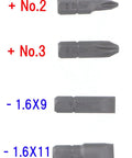 Phillips bits 2 and 3, slotted bits 9 and 11 from 3/8 Inch Square Drive Attack Driver Set With Rubber Grip, 6 Piece Kit