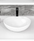 Oval Vessel Sink For Bathroom Above Counter White Ceramic Porcelain Vanity Lavatory Bowl 16 By 13 Inches Modern European Inspired Design With High Gloss Durable Glaze Non Porous Surface Fits One And Three Quarter Inch Drain
