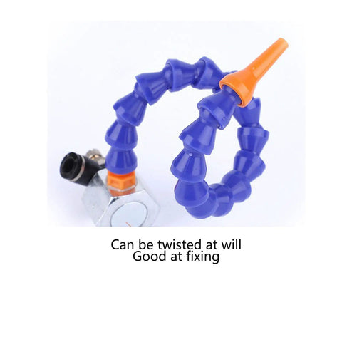 Flexible Lathe Coolant Tube Kit For CNC Machines, showing blue bamboo-joint pipe and fitting connector