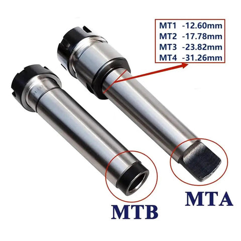Top Tier High Precision Collet Chuck For Mta2 Mta3 Mta4 And Er Tool Holders shows MTB and MTA sizes with clear dimensions.