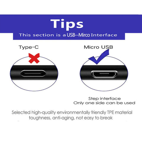 Diagram showing Type-C and Micro USB interfaces with usage tips for Beefy USB Charging Cable For Ring Video Doorbell 2 3 Plus 4 Pro Plus Peephole Cam Battery Charger Cord Orange Thick PVC 1000 Plus Bends Tested Safe Fast Power Lead For Home Security System.