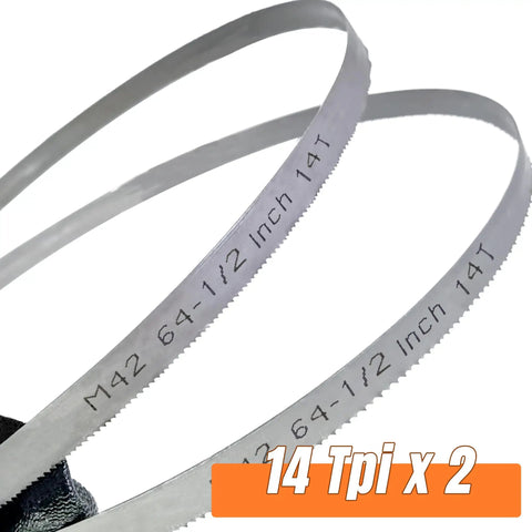 Two Pack 64-1/2 Inch Band Saw Blades for Metal Cutting, 0.020 Inch Thick, 1/2 Inch Wide, Bi-Metal M42 High Speed Steel, 14 TPI