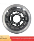 Transparent wheel with black hub, focus on 3-inch caster design, suitable for luggage customization.