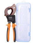 Pro Level Heavy Duty Ratchet Cable Cutter with orange grips and protective case for cutting wires up to 32mm.