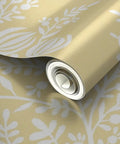 Hella Top Tier Floral White Cream Silver Metallic Wallpaper Textured Fibrous Design rolled up showing floral pattern, PVC free.