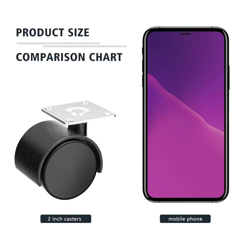 Comparison of Level Up Your Setup With These Badass Heavy Duty 2 Inch Swivel Casters Set of 4 next to a mobile phone for size reference.