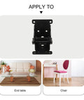 Two Pack Black Iron Folding Spring Hinges for Table Legs shown with end table and chair application options