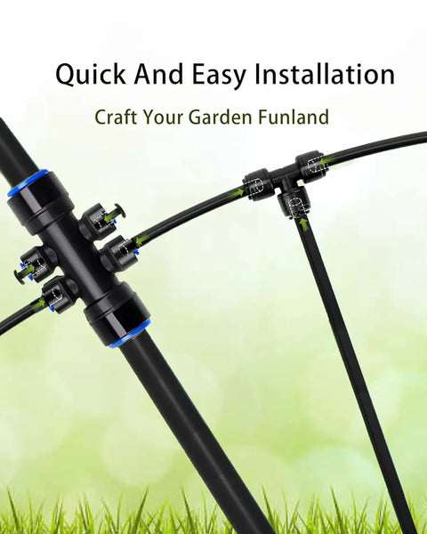Automatic Drip Irrigation System Kit, 36ft No-Fuss All-In-One Garden Watering Setup with adjustable nozzles and tubings.