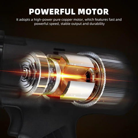 Close-up of powerful motor in Heavy Duty Cordless Rebar Bender And Cutter With 360 Degree Rotation Portable Handheld Electric Hydraulic Tool.