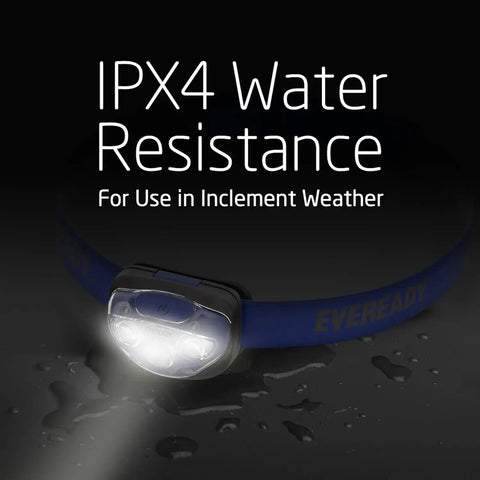 LED Headlamp 200 Lumen IPX4 Water Resistant With Shatterproof Lens illuminating in wet conditions