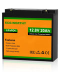 12V 20Ah LiFePO4 Battery With BMS For Fish Finder, Ham Radio, Solar System And Outdoor Camping, Deep Cycle Rechargeable Power With Over Four Thousand Cycles