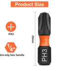 PH3 Phillips Screwdriver Bit Set 20Pcs, 25mm Length, One Quarter Inch Hex Shank, TS2 Chrome Vanadium Steel, close-up view
