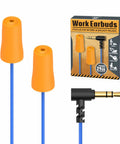 Orange foam earbud headphones with package, featuring Worksite Earplug Headphones With 29dB Noise Reduction, Noise Isolation.
