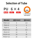 Selection of PU tubes showing sizes 4Mm, 6Mm, 8Mm, and 10Mm for Top Shelf Pneumatic Air Hose And Compressor Tubing.