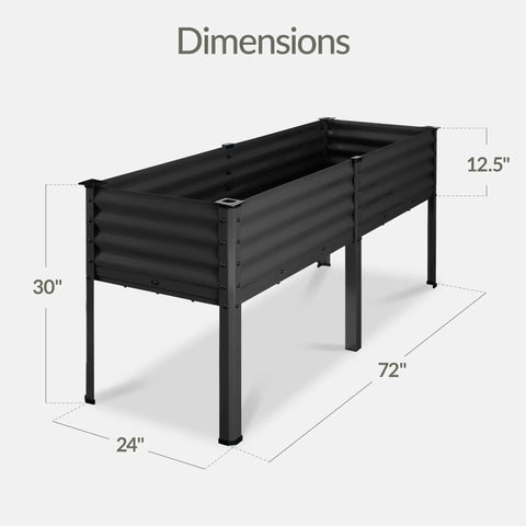 Elevated Galvanized Raised Garden Bed 72x24x30 Inches No Toxic Materials For Safe Veggie Garden And Herbs Heavy Duty Metal Planter Box Charcoal Finish That Reduces Bending And Kneeling; product dimensions labeled.