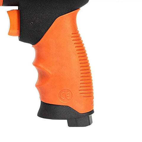 Close-up of grip on Long Barrel Air Hammer With Quick Change Chisel Retainer And 4 Piece Chisel Set, 3500 BPM Pneumatic Tool.