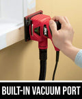 2.0 Amp 1/4 Sheet Palm Sander With Pressure Control, Clear Dust Canister, Micro Filtration, And Dust Sealed Switch in use