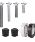 Eight Piece Color Guard Weight Anchor Set Featuring Sturdy Flag Pole Caps And Reliable Black White Electrical Tape For Marching Bands and Honor Guard Drills includes caps, bolts, and tape rolls.