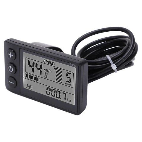 Dope S866 Bike Computer With LCD Display For 24V 36V 48V Electric Scooters And Bikes, Speedometer And Odometer, Plug Ready, 22mm Handlebar Fit, Black, Easy Readout For Road And Mountain Rides