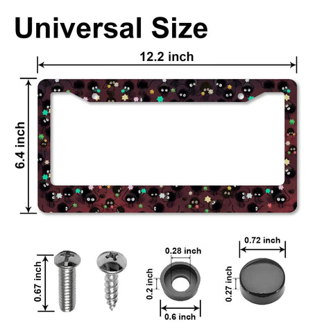 Dope Anime Style Aluminum License Plate Frame For Cars Black Soot Sprites Theme includes hardware 12 by 6 inch