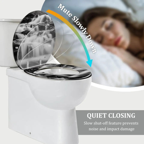 Toilet Seat Round Resin for Bathroom with quiet closing feature, shown on white toilet, designed for comfort and durability.