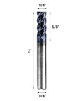 Front view of 1/4 in AlTiN-coated carbide square end mill, 4-flute router bit for steel and alloys
